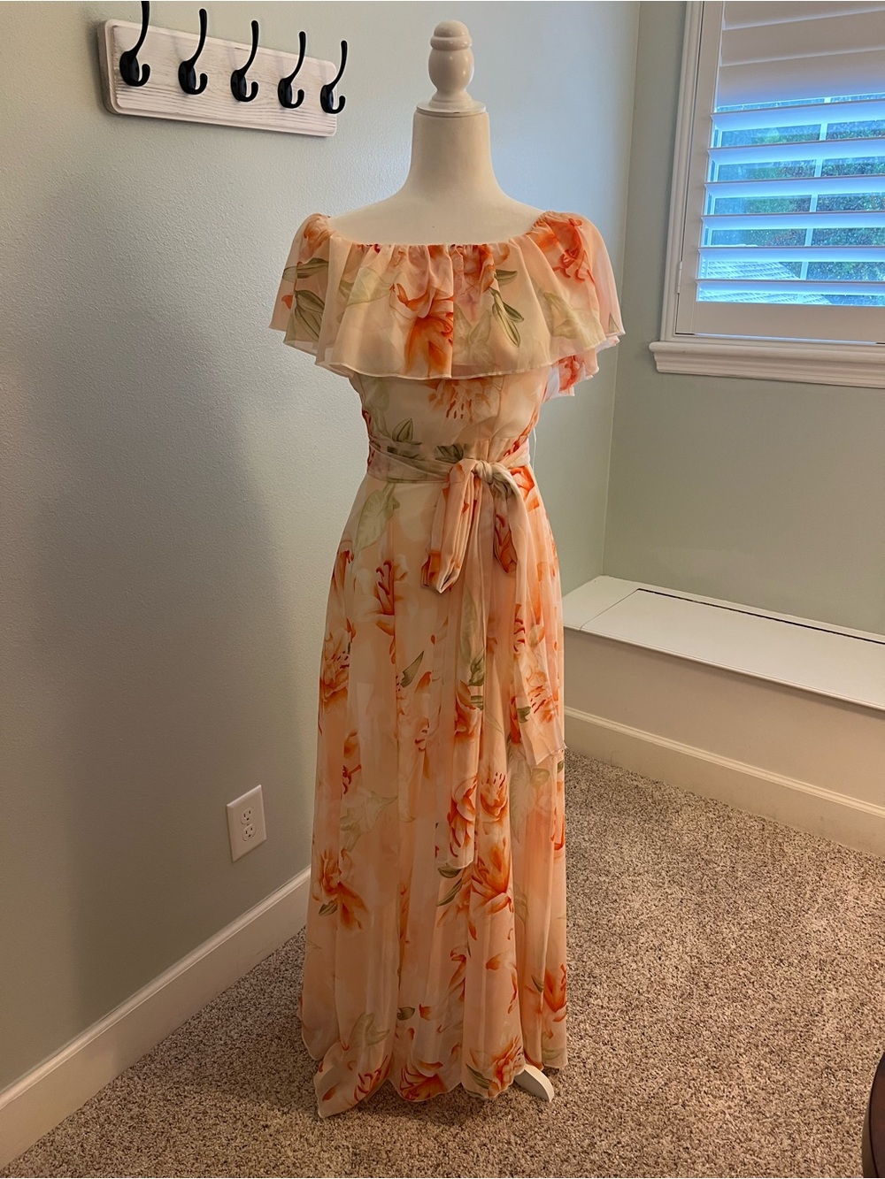 Baltic Born Peach Floral One-Shoulder Ruffle Maxi Dress